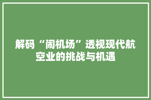 解码“闹机场”透视现代航空业的挑战与机遇