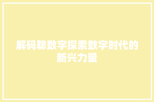 解码聪数字探索数字时代的新兴力量