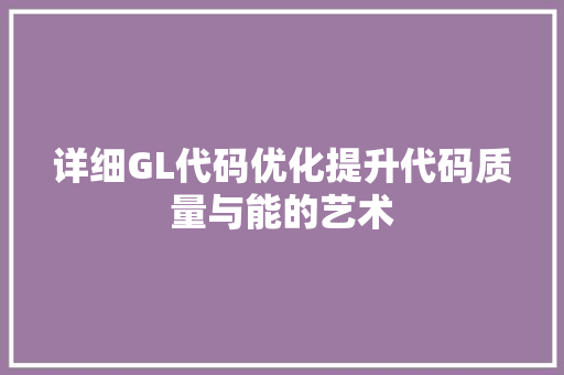 详细GL代码优化提升代码质量与能的艺术