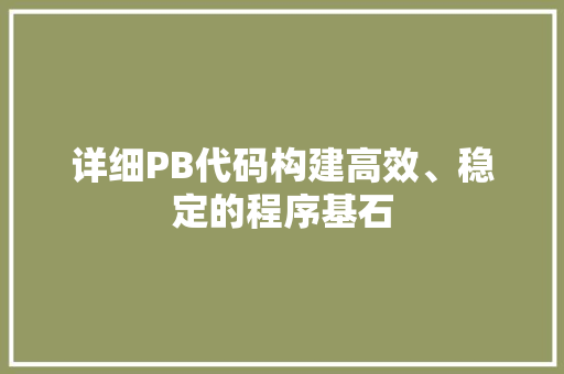详细PB代码构建高效、稳定的程序基石