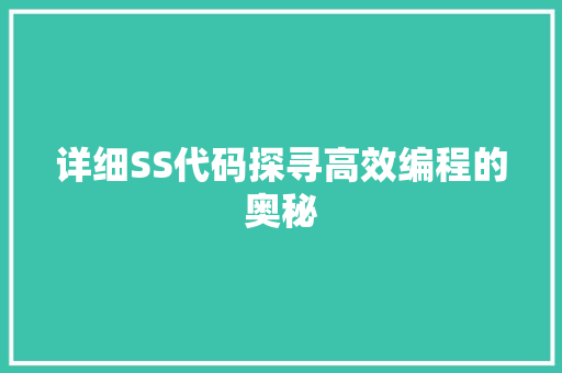 详细SS代码探寻高效编程的奥秘