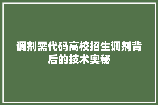 调剂需代码高校招生调剂背后的技术奥秘