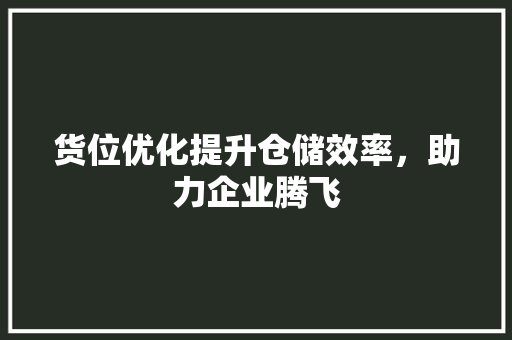 货位优化提升仓储效率，助力企业腾飞