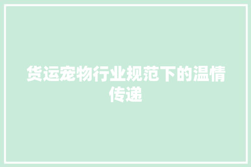 货运宠物行业规范下的温情传递