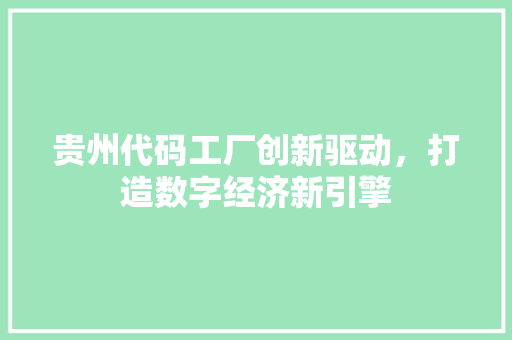 贵州代码工厂创新驱动，打造数字经济新引擎