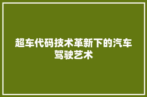 超车代码技术革新下的汽车驾驶艺术