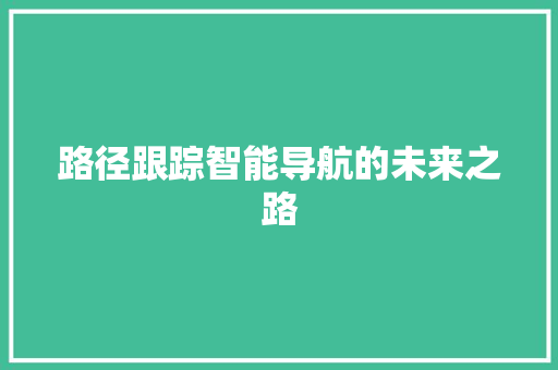 路径跟踪智能导航的未来之路