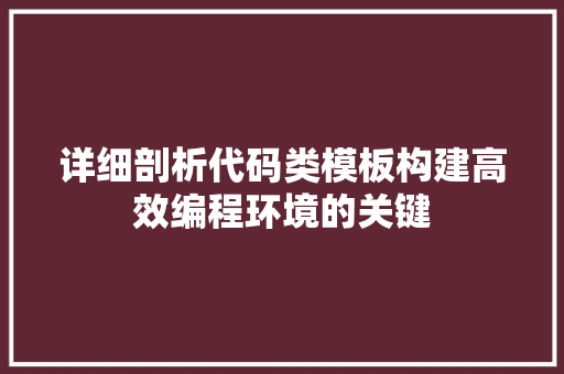 详细剖析代码类模板构建高效编程环境的关键