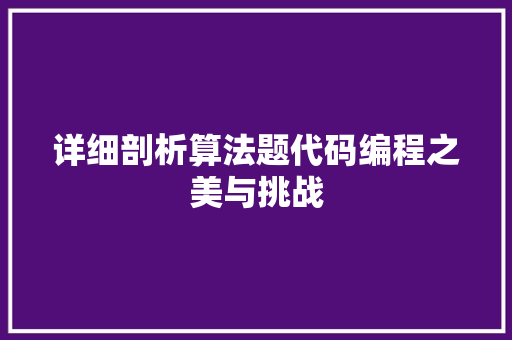 详细剖析算法题代码编程之美与挑战