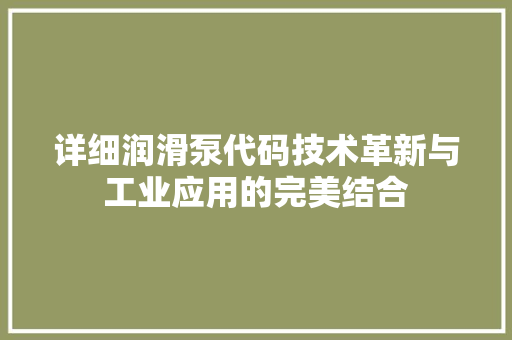 详细润滑泵代码技术革新与工业应用的完美结合