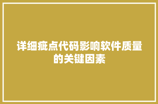 详细疵点代码影响软件质量的关键因素