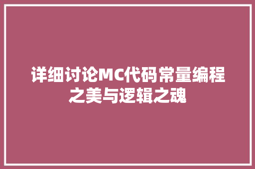 详细讨论MC代码常量编程之美与逻辑之魂