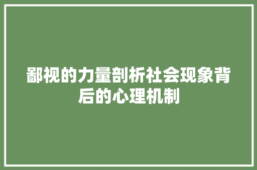 鄙视的力量剖析社会现象背后的心理机制