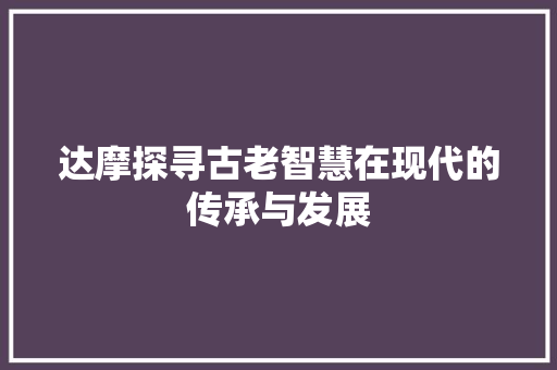 达摩探寻古老智慧在现代的传承与发展