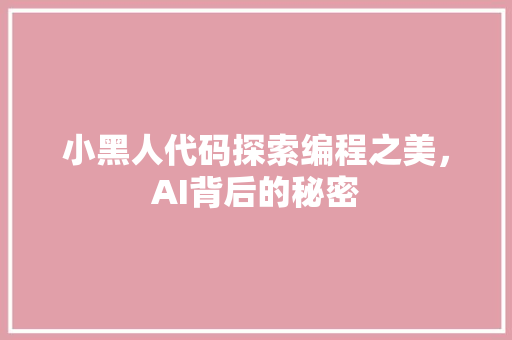 小黑人代码探索编程之美，AI背后的秘密