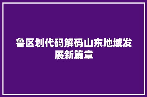 鲁区划代码解码山东地域发展新篇章