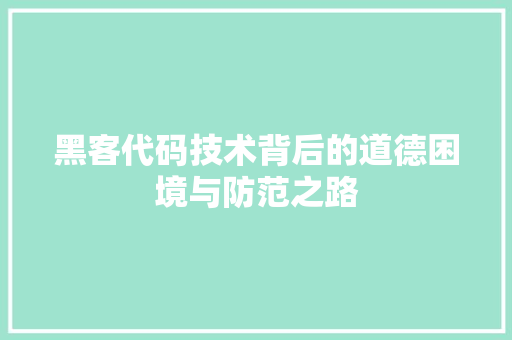黑客代码技术背后的道德困境与防范之路  第1张