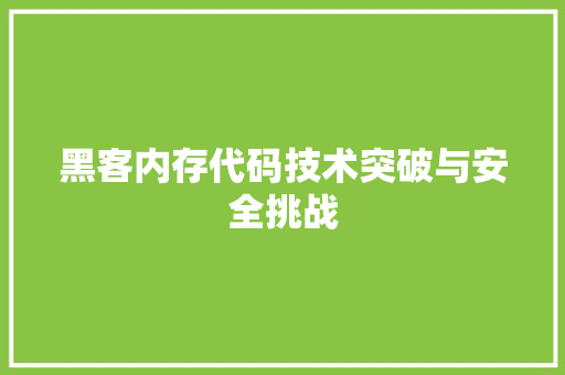 黑客内存代码技术突破与安全挑战