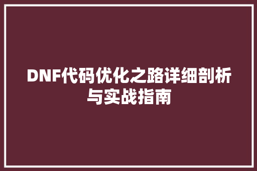 DNF代码优化之路详细剖析与实战指南