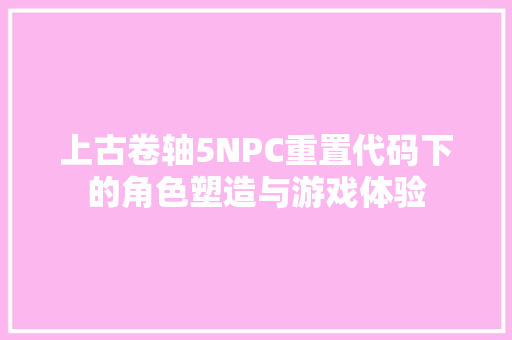 上古卷轴5NPC重置代码下的角色塑造与游戏体验