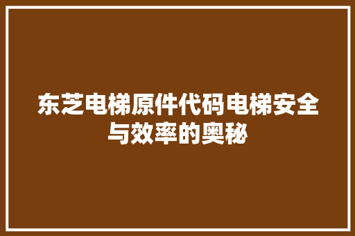 东芝电梯原件代码电梯安全与效率的奥秘