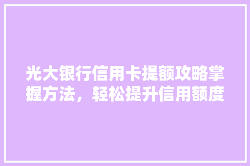 光大银行信用卡提额攻略掌握方法，轻松提升信用额度