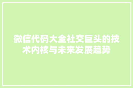 微信代码大全社交巨头的技术内核与未来发展趋势
