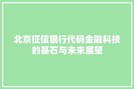 北京征信银行代码金融科技的基石与未来展望