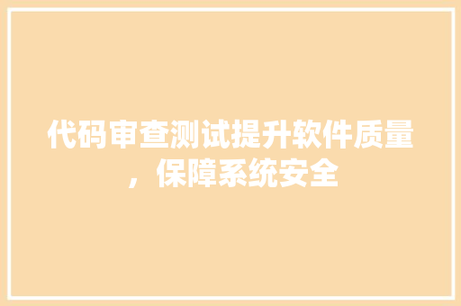 代码审查测试提升软件质量，保障系统安全