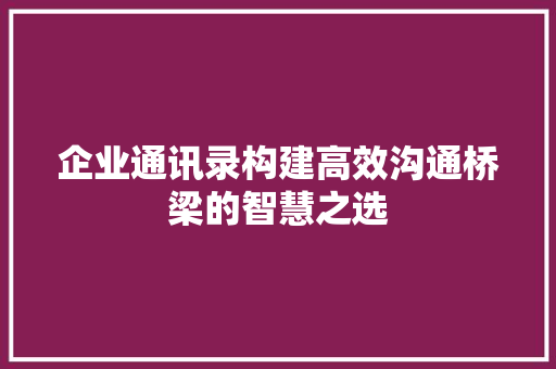 企业通讯录构建高效沟通桥梁的智慧之选