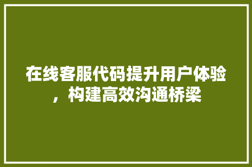 在线客服代码提升用户体验，构建高效沟通桥梁