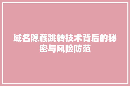 域名隐藏跳转技术背后的秘密与风险防范