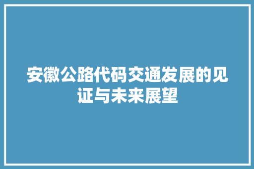 安徽公路代码交通发展的见证与未来展望