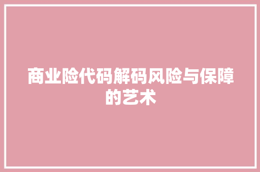 商业险代码解码风险与保障的艺术