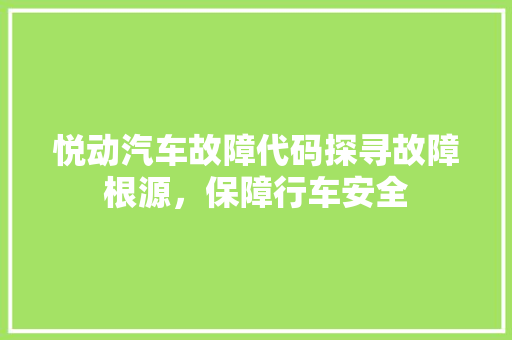 悦动汽车故障代码探寻故障根源，保障行车安全