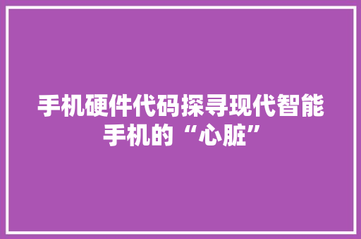 手机硬件代码探寻现代智能手机的“心脏”