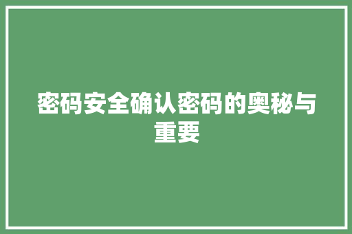密码安全确认密码的奥秘与重要