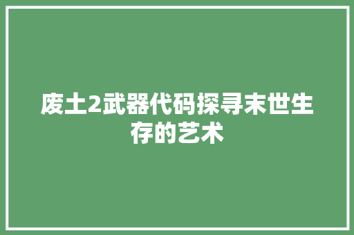 废土2武器代码探寻末世生存的艺术