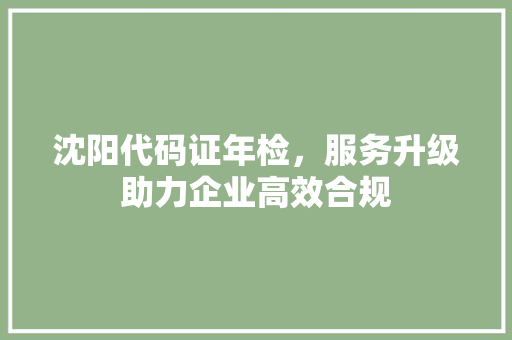 沈阳代码证年检，服务升级助力企业高效合规