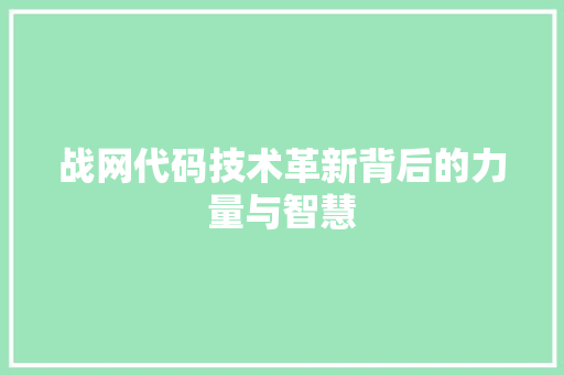 战网代码技术革新背后的力量与智慧