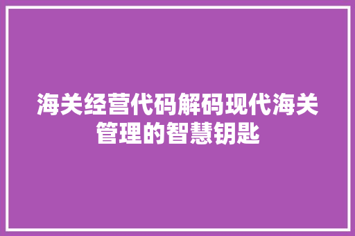 海关经营代码解码现代海关管理的智慧钥匙