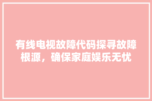 有线电视故障代码探寻故障根源，确保家庭娱乐无忧