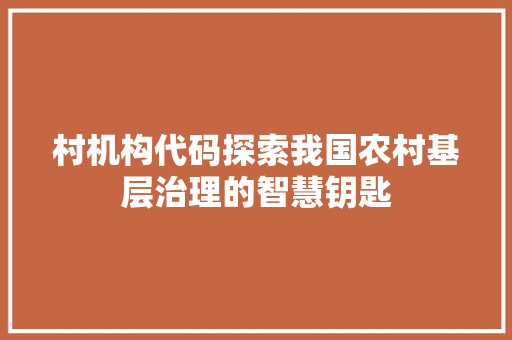 村机构代码探索我国农村基层治理的智慧钥匙