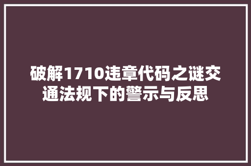 破解1710违章代码之谜交通法规下的警示与反思