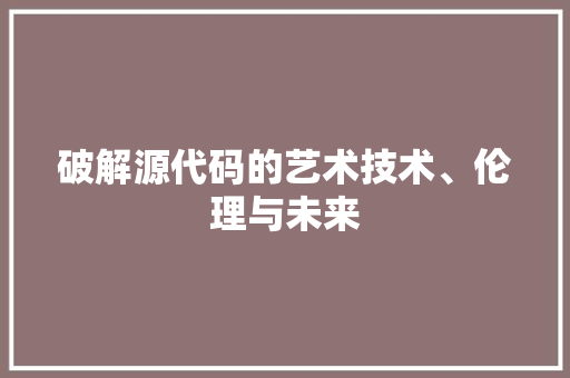 破解源代码的艺术技术、伦理与未来