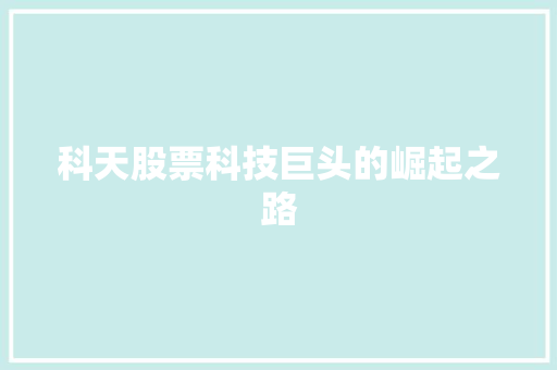 科天股票科技巨头的崛起之路