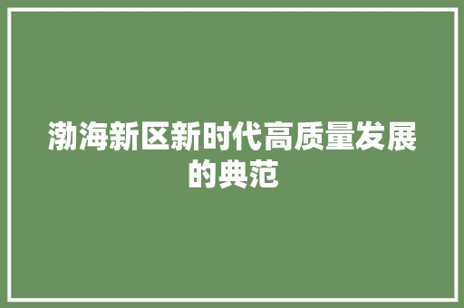 渤海新区新时代高质量发展的典范