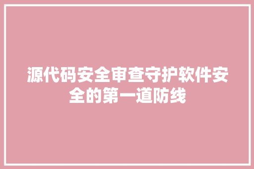 源代码安全审查守护软件安全的第一道防线