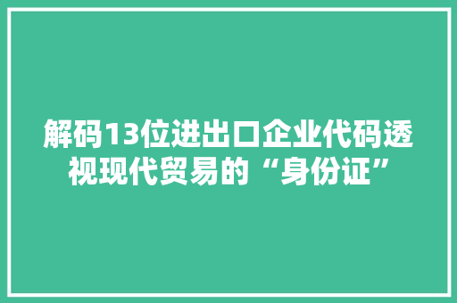 解码13位进出口企业代码透视现代贸易的“身份证”