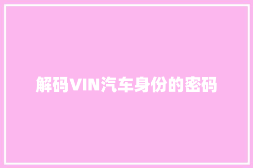解码VIN汽车身份的密码  第1张